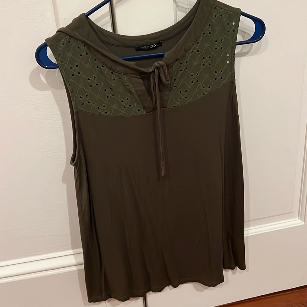 Papermoon olive green mixed material top from stitch fix size S